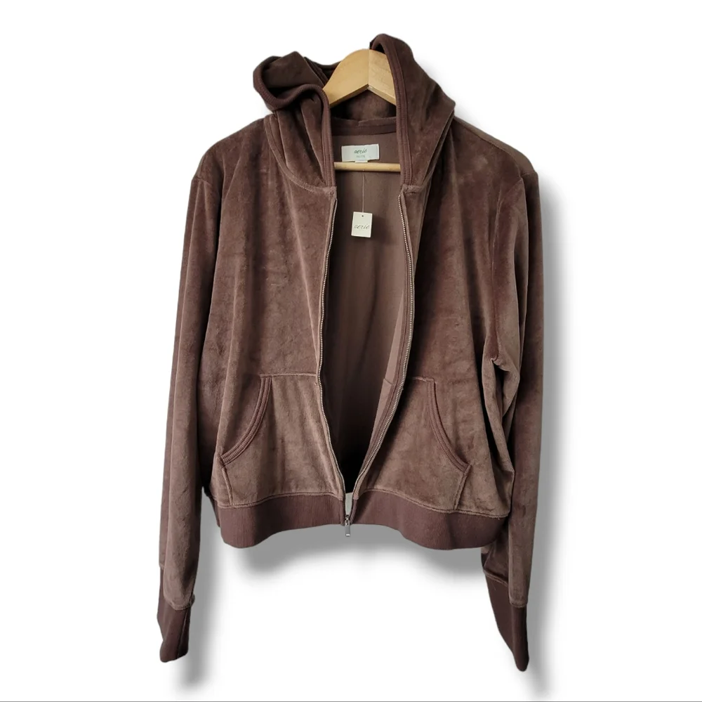 Aerie Velour Cropped Zip Up Hoodie, XXL - Picture 1 of 6